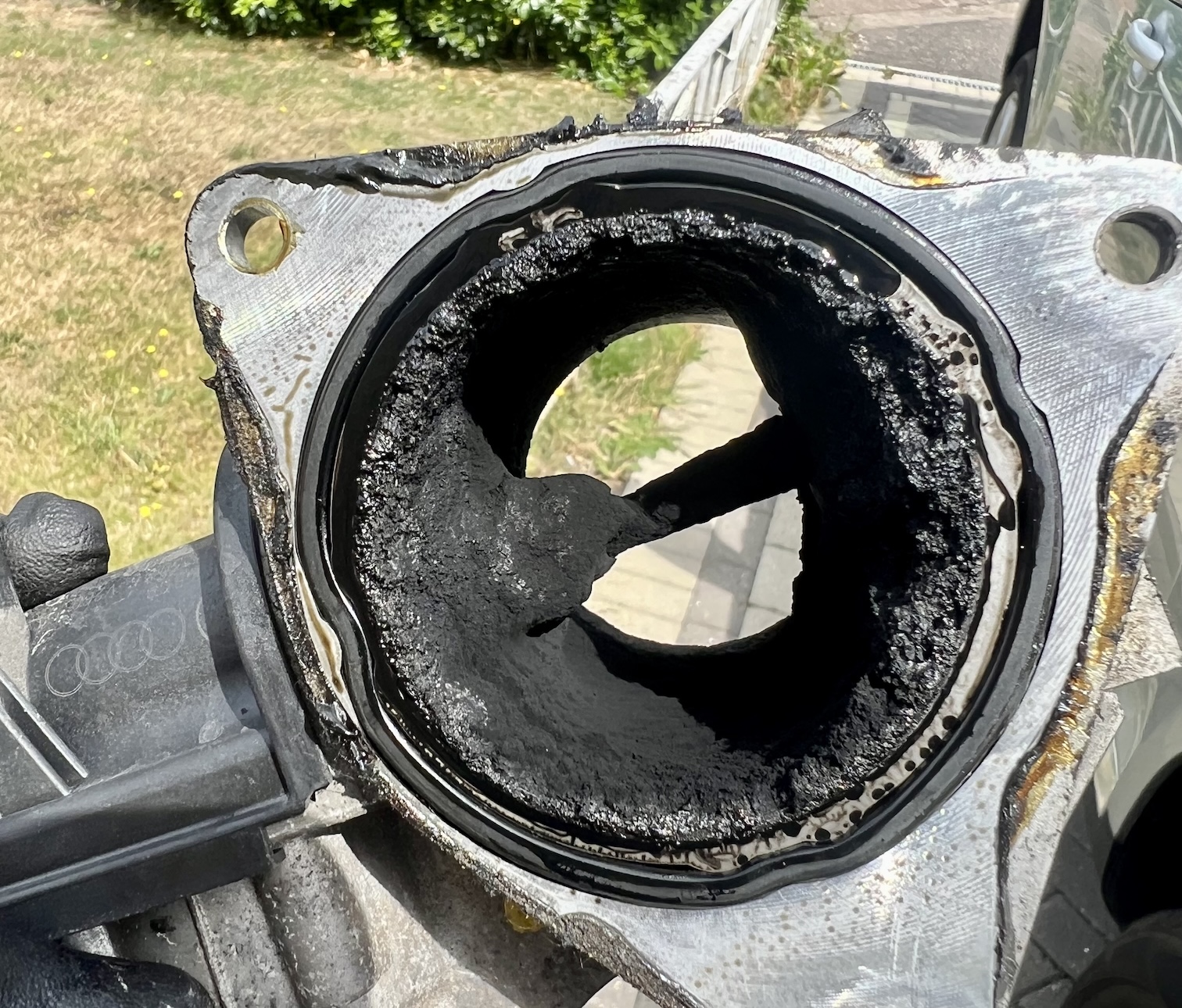 EGR delete pipe installed on a vehicle